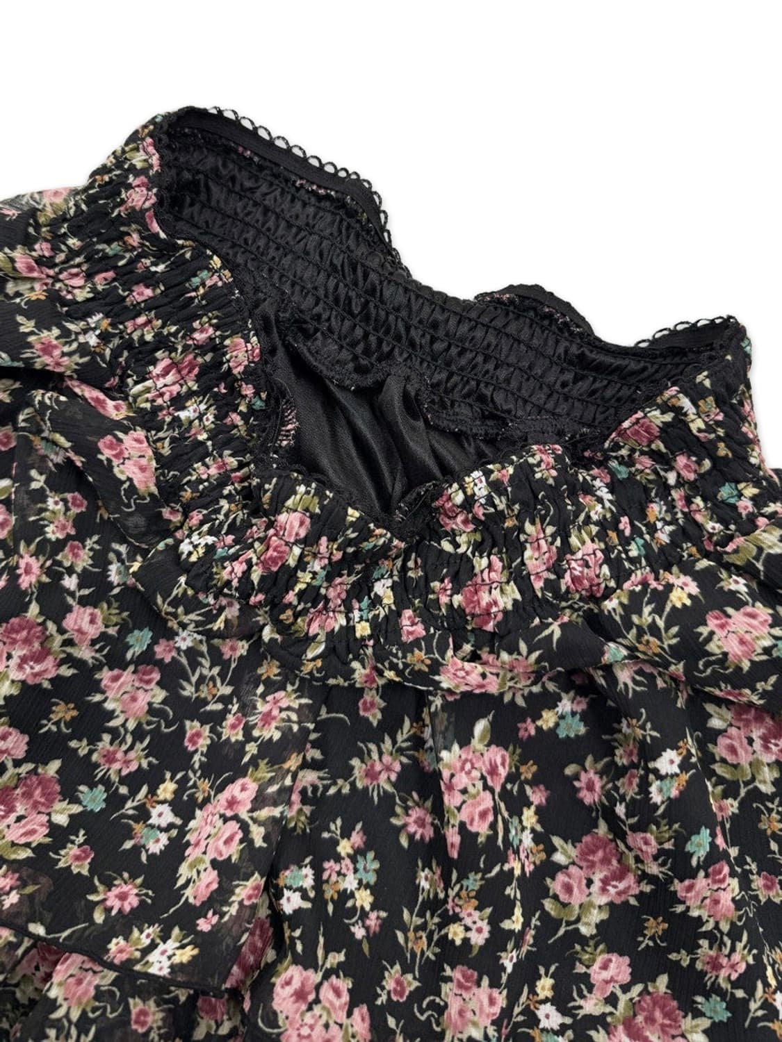 빈티지 블랙 핑크 플라워 레이어드 미니 스커트 상품이미지3