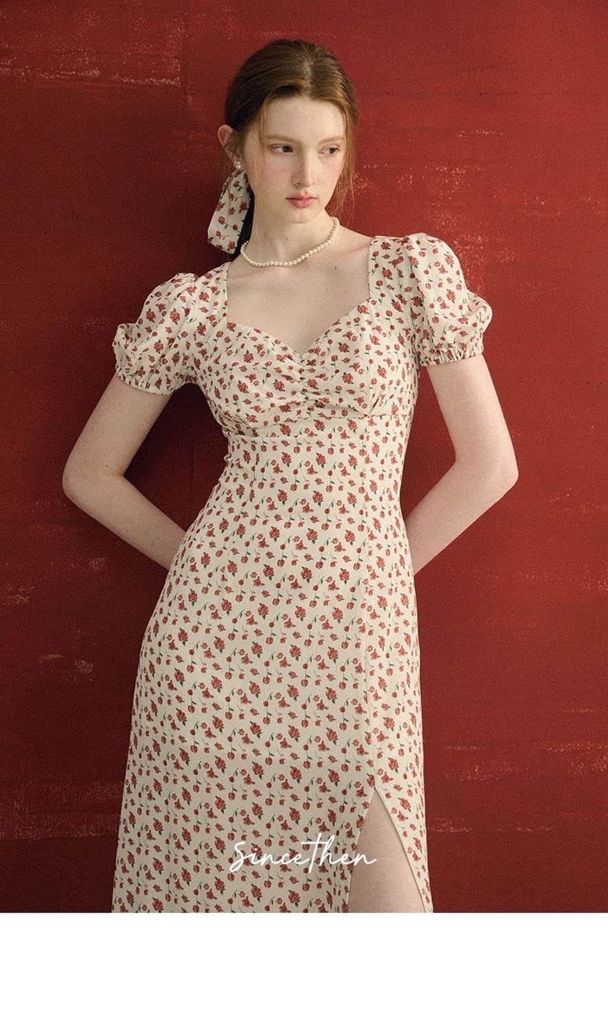 M사이즈) 신스덴 빈티지 로즈 하트넥 롱원피스 여름반팔플로랄원피스 상품이미지3