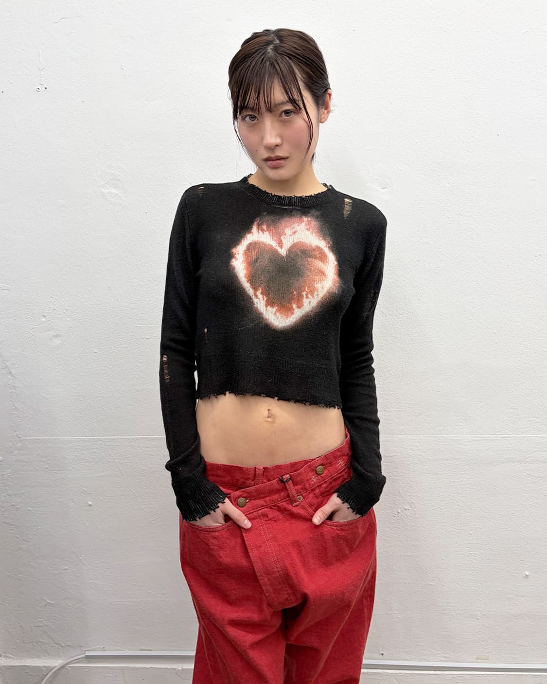 R13 플레이밍 하트 베이비 크루넥 니트 상품이미지1