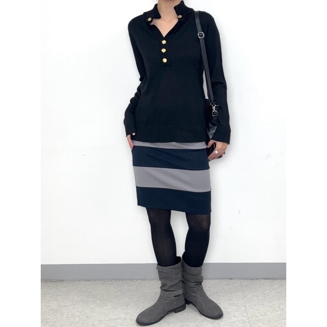 빈티지 네이비 스트라이프 미디 스커트 상품이미지1