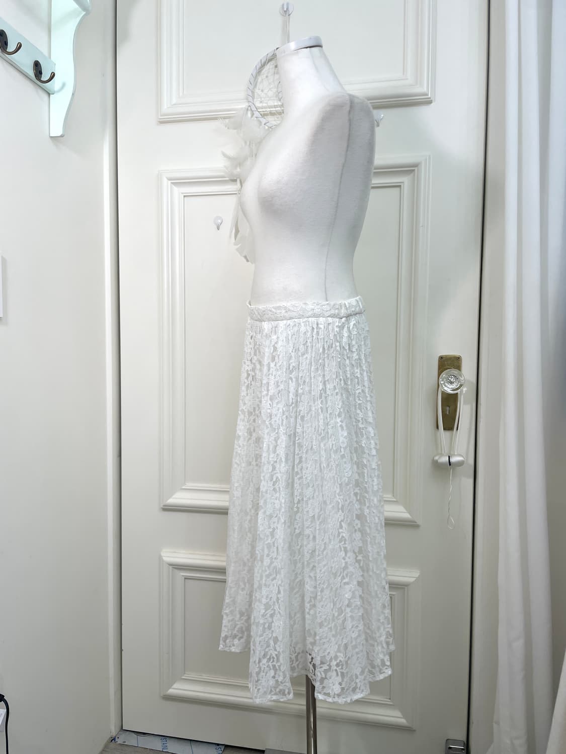 white lace pleats banding long skirt 상품이미지2
