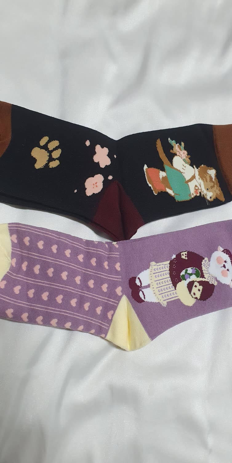 퍼플 레드와인 고양이 토끼 하트 발자국 양말 상품이미지3