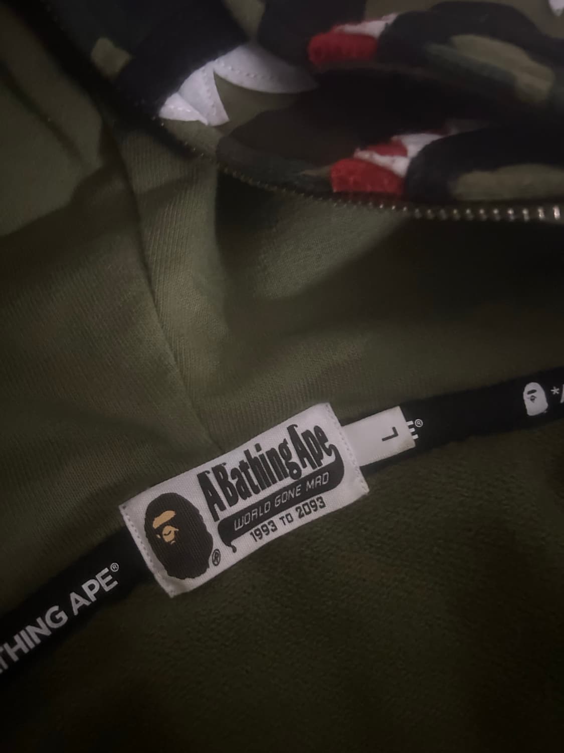 베이프 퍼스트 카모 샤크 풀 집 더블 후드 그린 상품이미지4