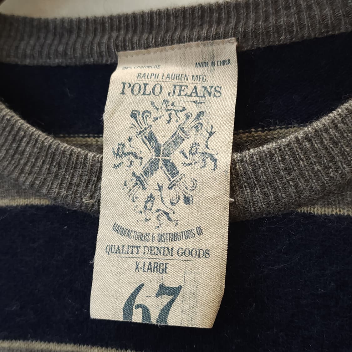 90s 폴로 캐시미어 니트 클래식 니트 스트라이프 패턴 XL 상품이미지5
