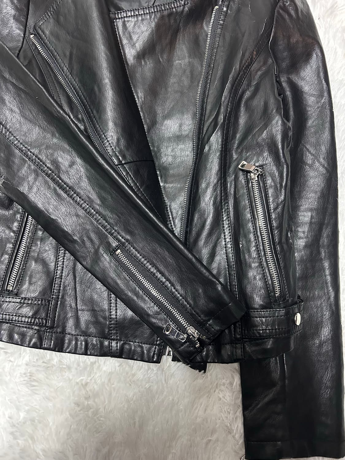 zipper detailed black rider jacket 상품이미지3