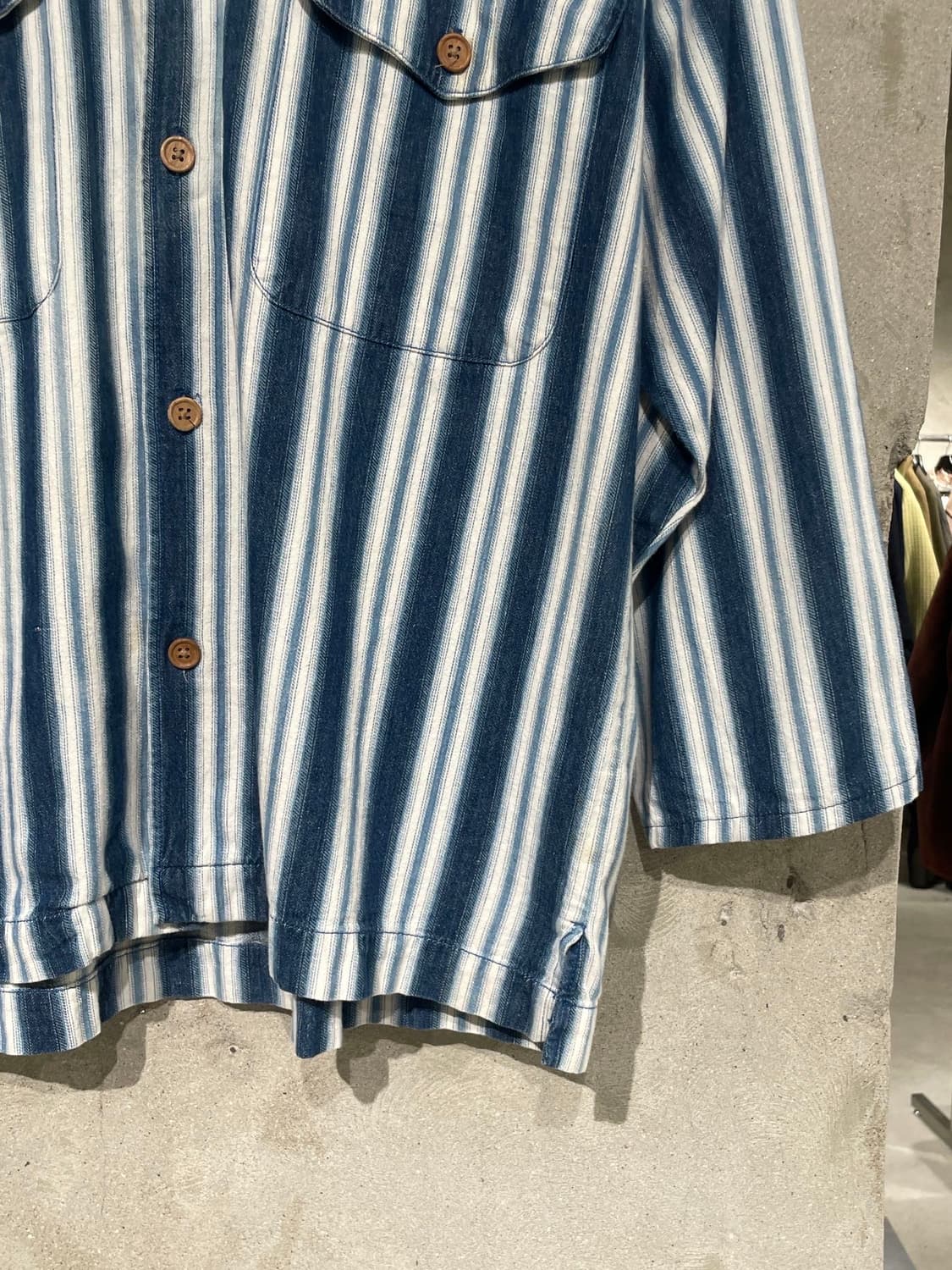 재패니즈 빈티지 블루 스트라이프 트윈 포켓 셔츠 상품이미지5