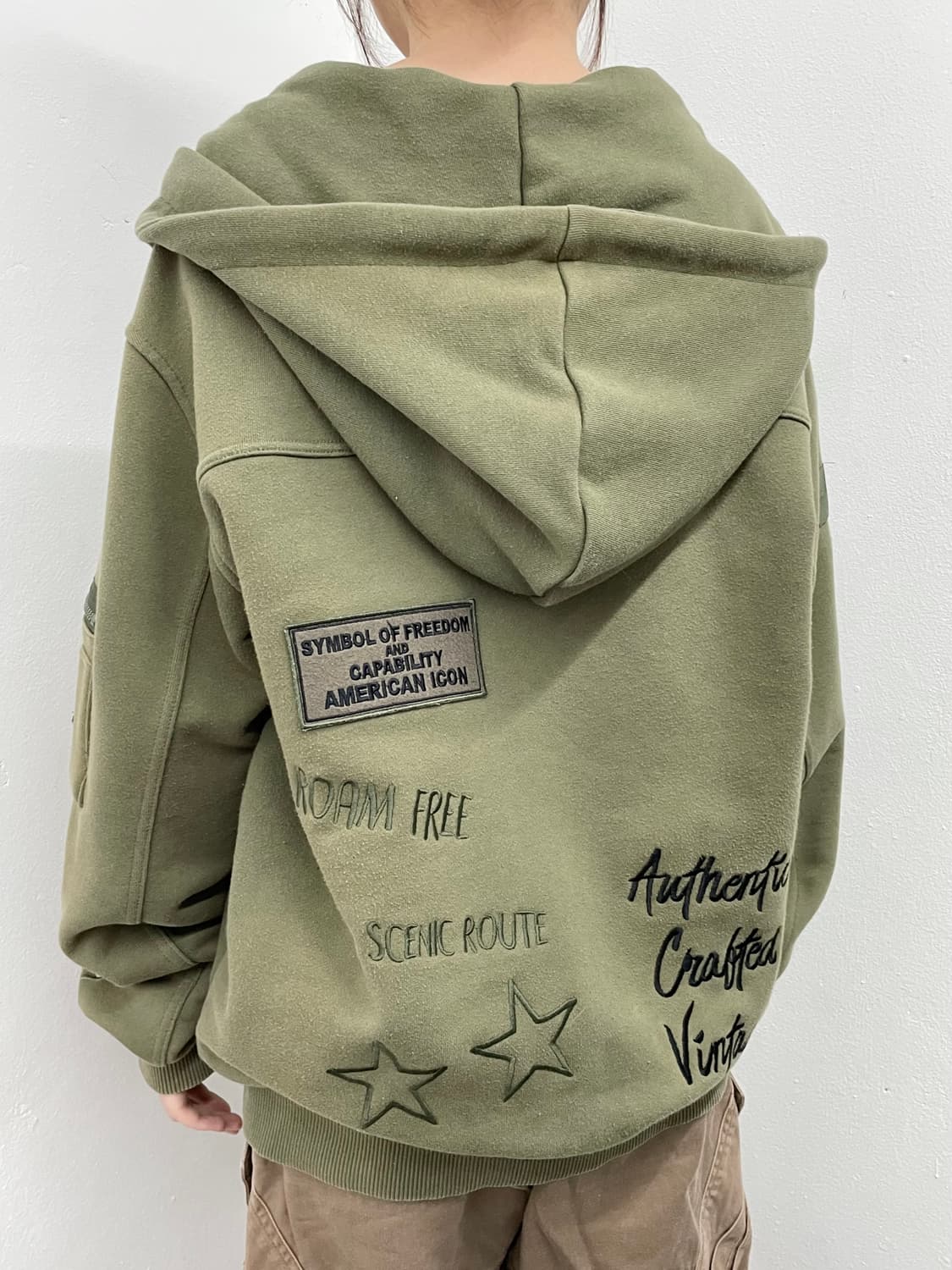 지프 카키 자수 후드집업 상품이미지4