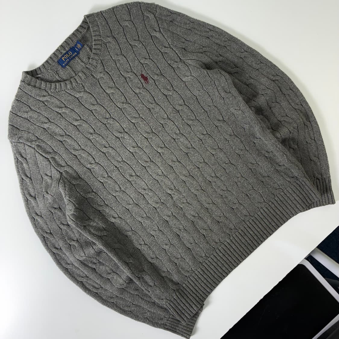 Polo  폴로 랄프로렌 자수 코튼 그레이 꽈배기 니트  상품이미지2