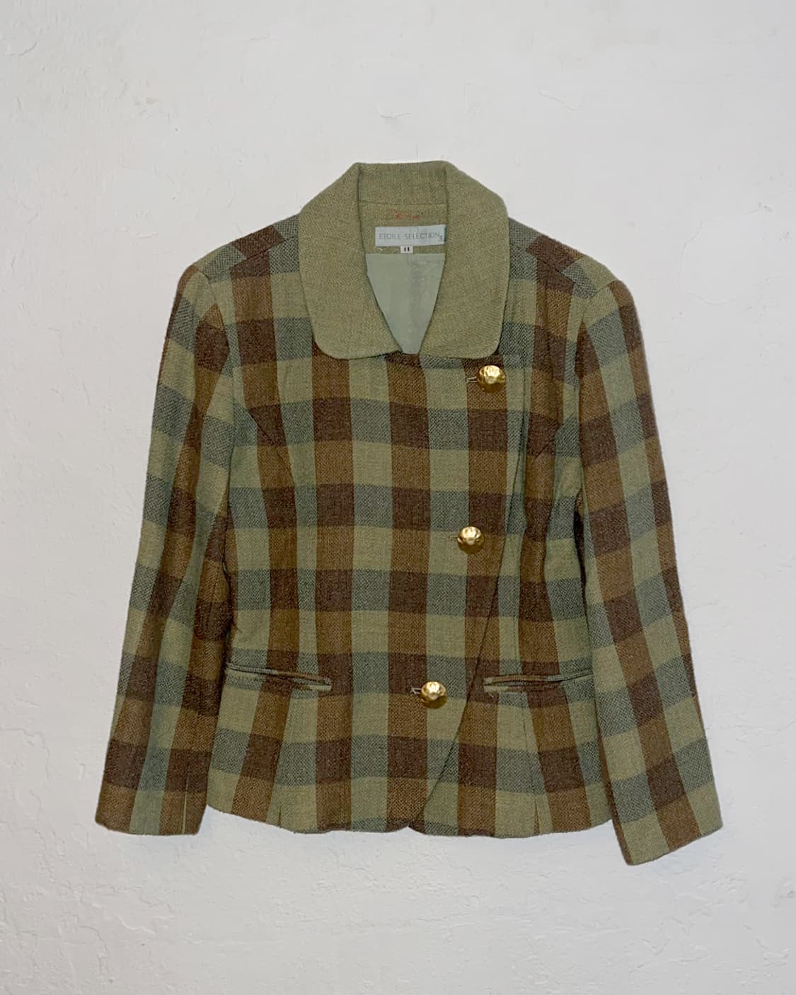 골드버튼 체크 여자 울자켓 상품이미지1