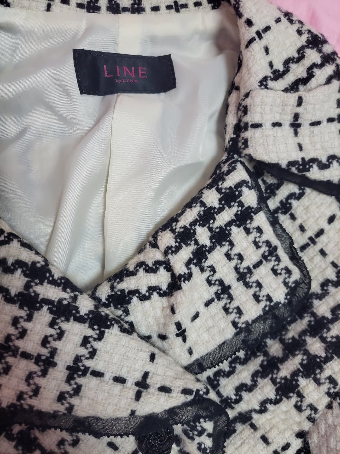 급처상태좋음!라인 샤넬느낌 테두리레이스 로즈단추 체크 공주자켓 레니본st 상품이미지3