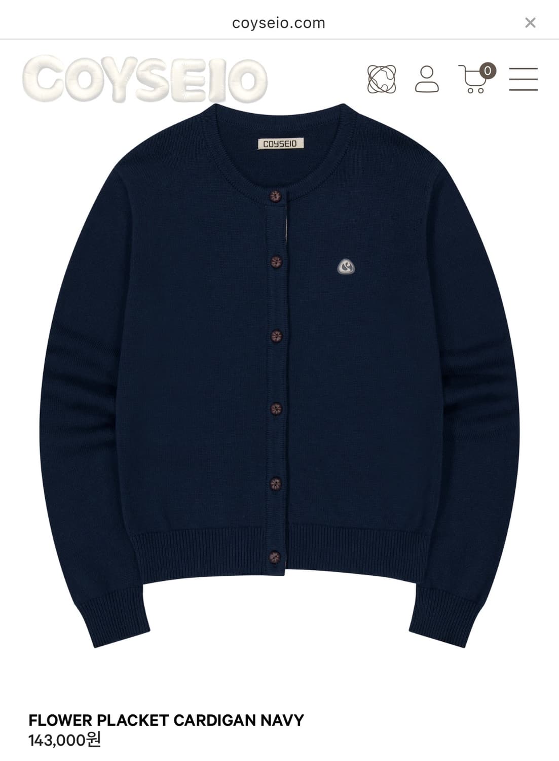 코이세이오 FLOWER PLACKET CARDIGAN NAVY 상품이미지1