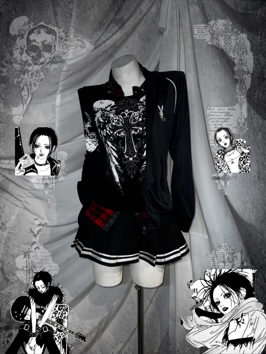 리즈리사 플레이보이 나나펑크 십자가 해골 딱붙 스터드 코디세트  상품이미지1