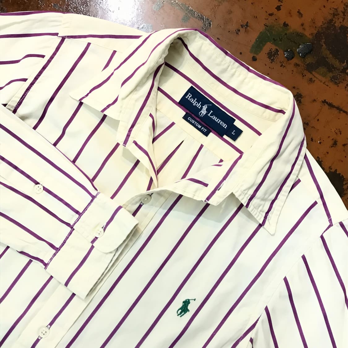 폴로랄프로렌 크림 톤 퍼플 스트라이프 셔츠 여성 5566 상품이미지3