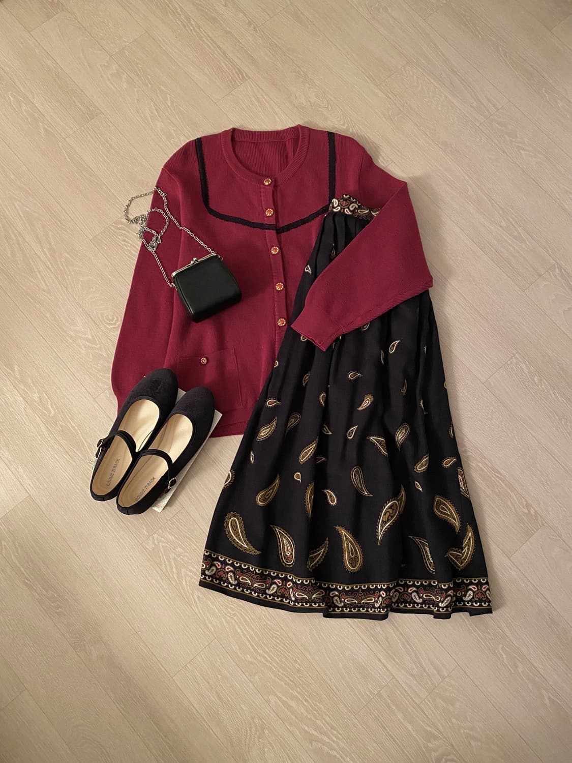 Vintage Burgundy Wool Lace Cardigan 상품이미지3