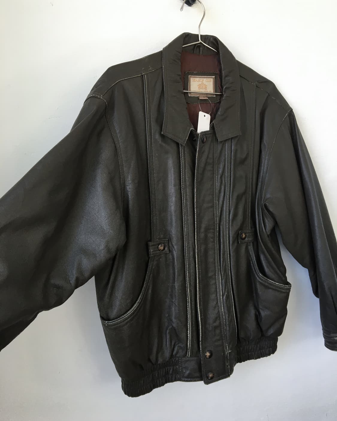 Brown leather bomber jacket 상품이미지3