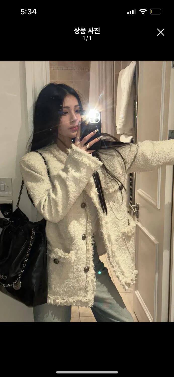 카키포인트  트위드 롱 화이트 상품이미지1