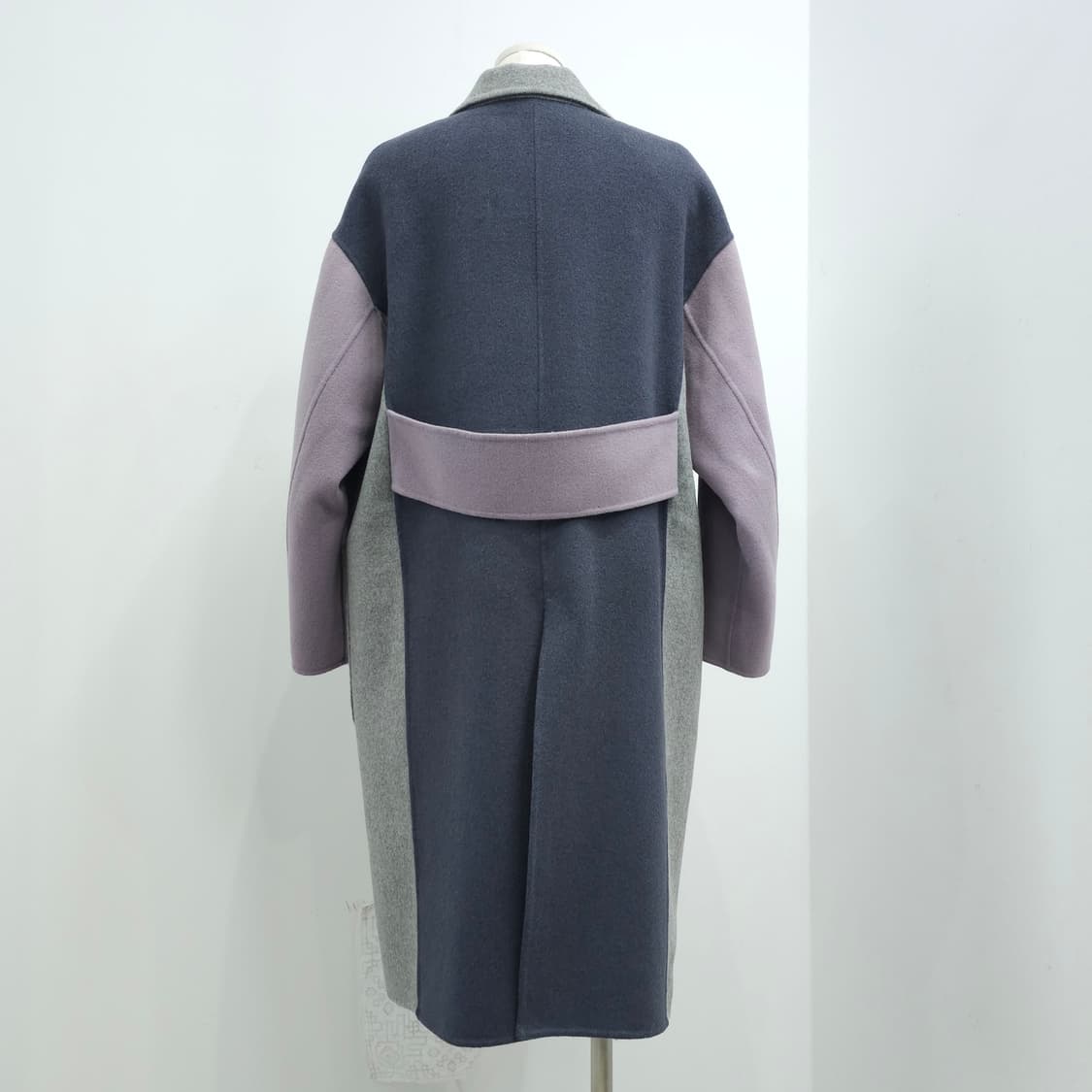 울 그레이 삼색컬러 배색 오버핏 롱코트 상품이미지2