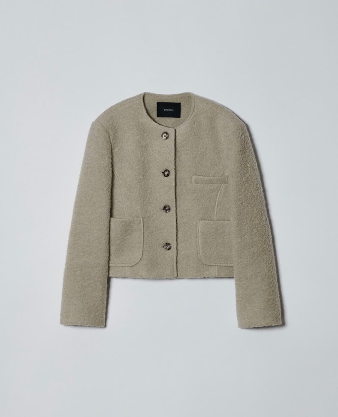 택O) 다이애그널 덤블 노 카라 자켓 베이지 [박규영 착용] 상품이미지4