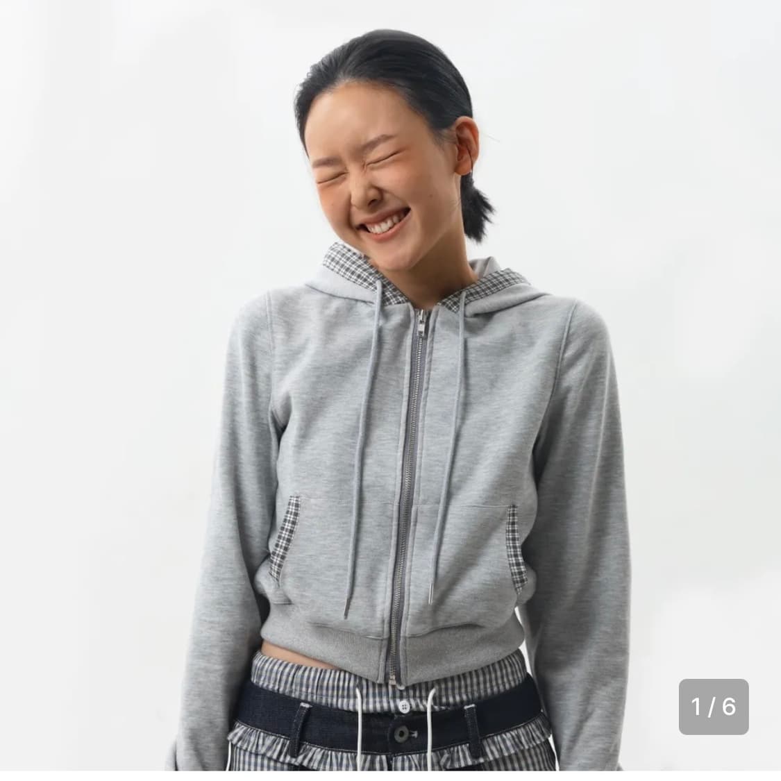 ownser 오운서 체크 후드 집업 그레이 상품이미지1