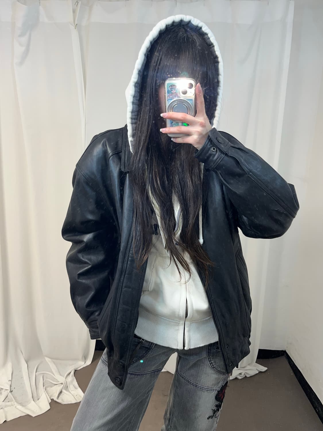 양가죽 블랙 레더 봄버 상품이미지1