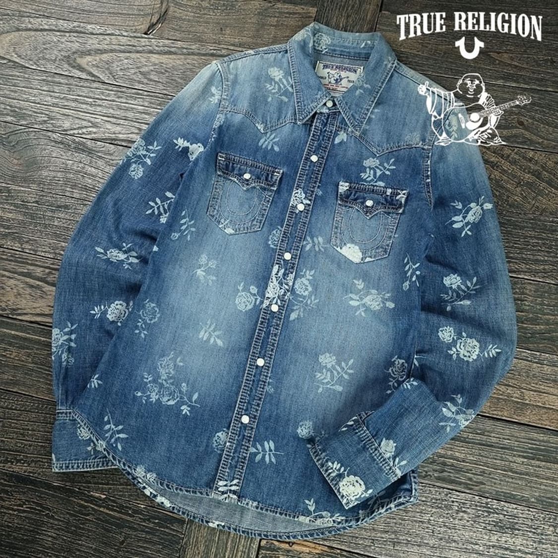 [트루릴리전] 플라워 패턴 워시드 슬림핏 데님 셔츠 M19893 상품이미지1