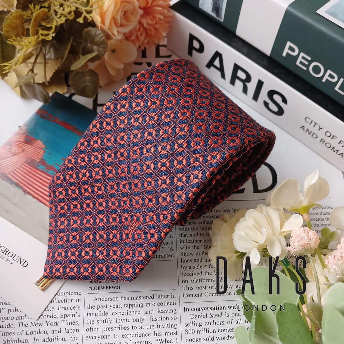 DAKS 닥스 넥타이 네이비 오렌지 패턴 S~A+등급 E896
 상품이미지1