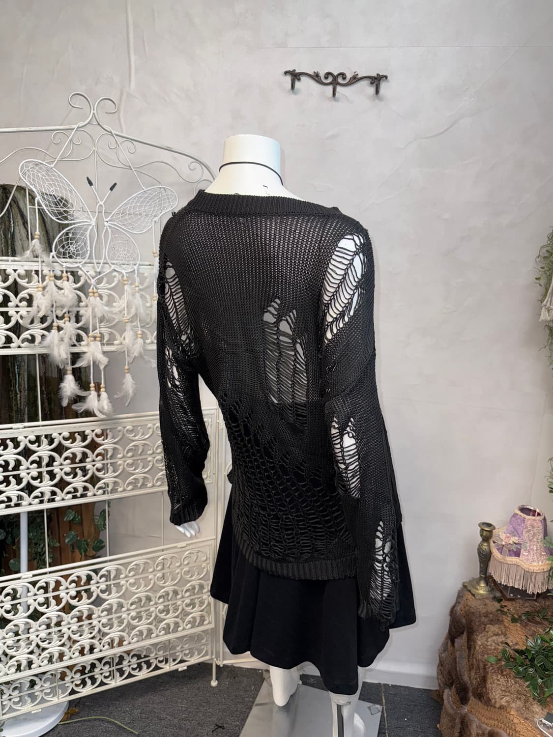 Black grunge damage over loose knit 상품이미지5