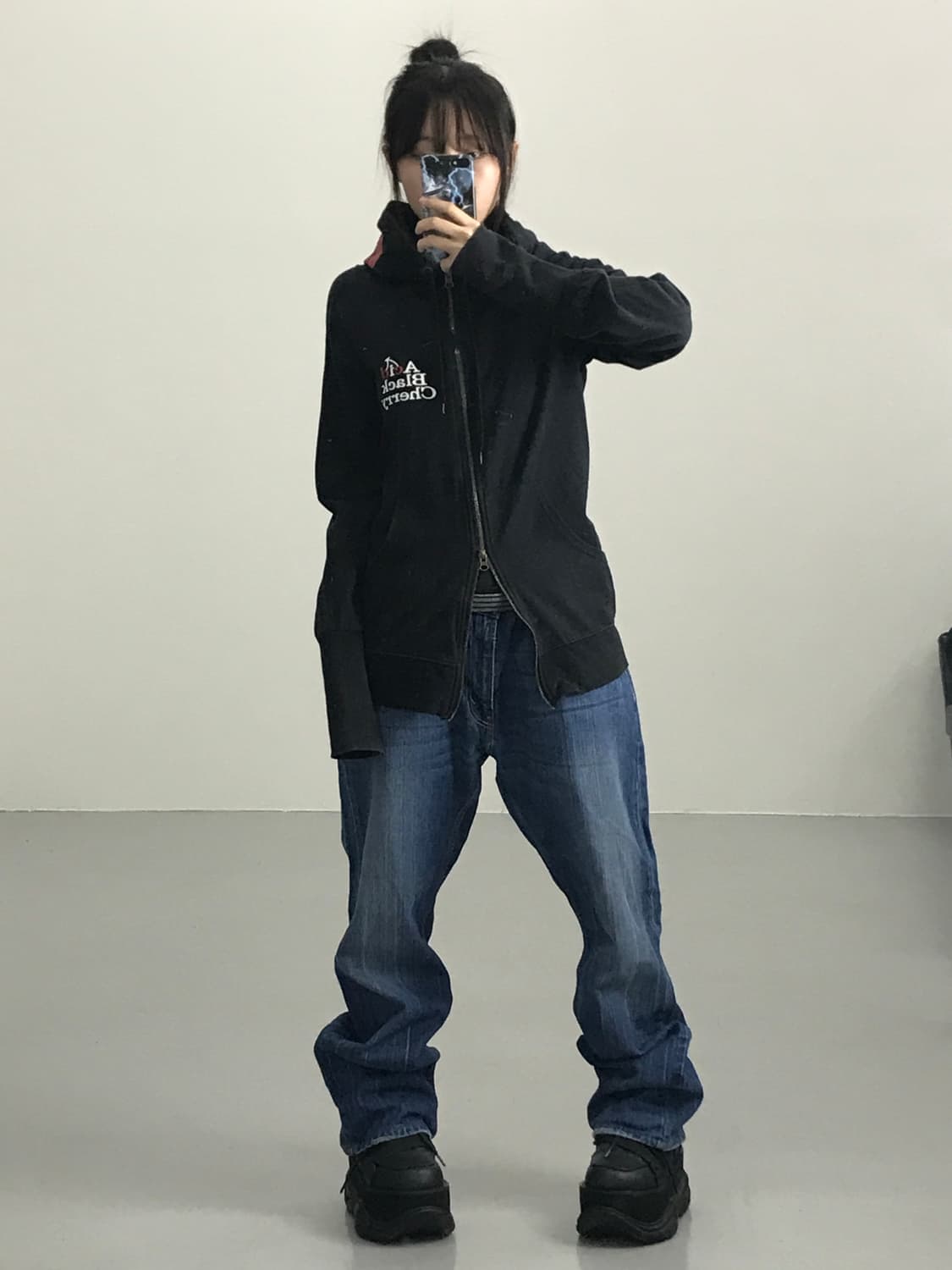 애시드 블랙 체리 블랙 후드 집업 상품이미지1