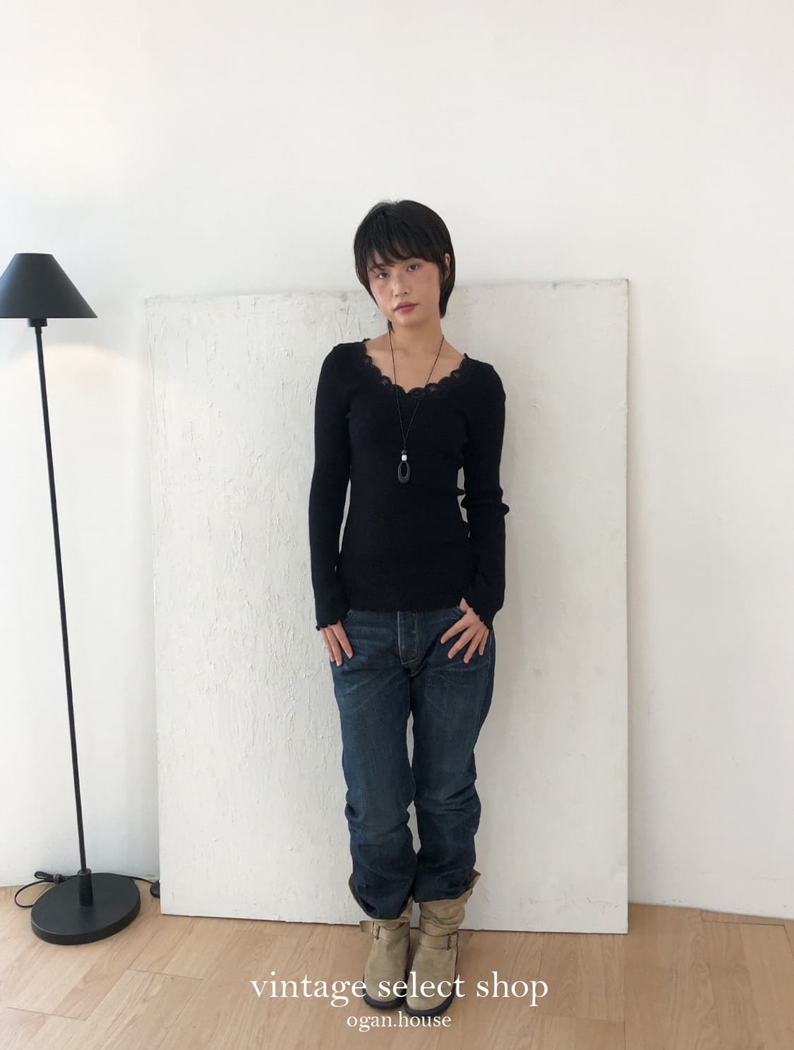 vintage lace ribbed top 상품이미지2