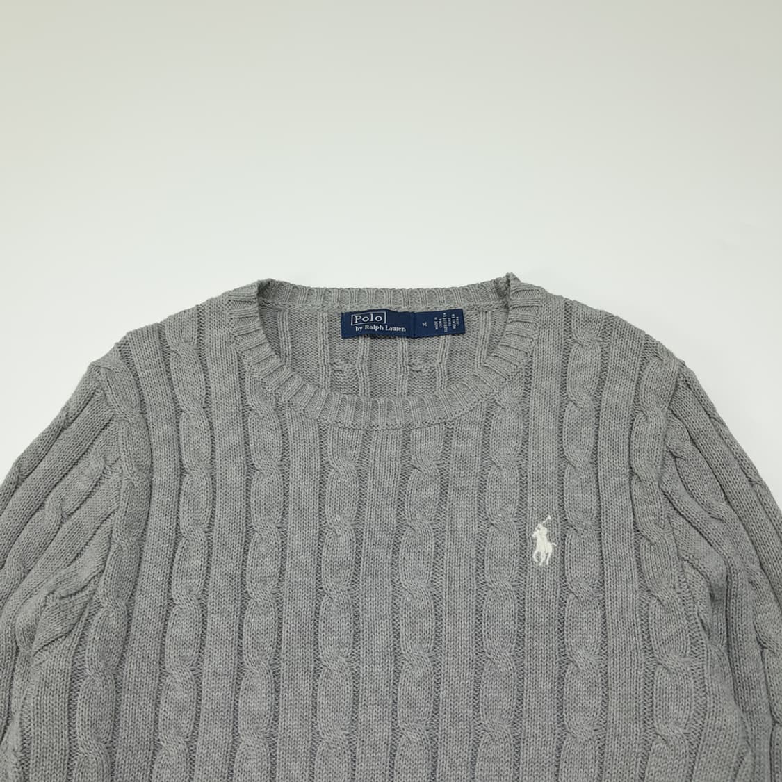 CL827 M 폴로 코튼 케이블 크루넥 그레이 니트 스웨터 상품이미지2