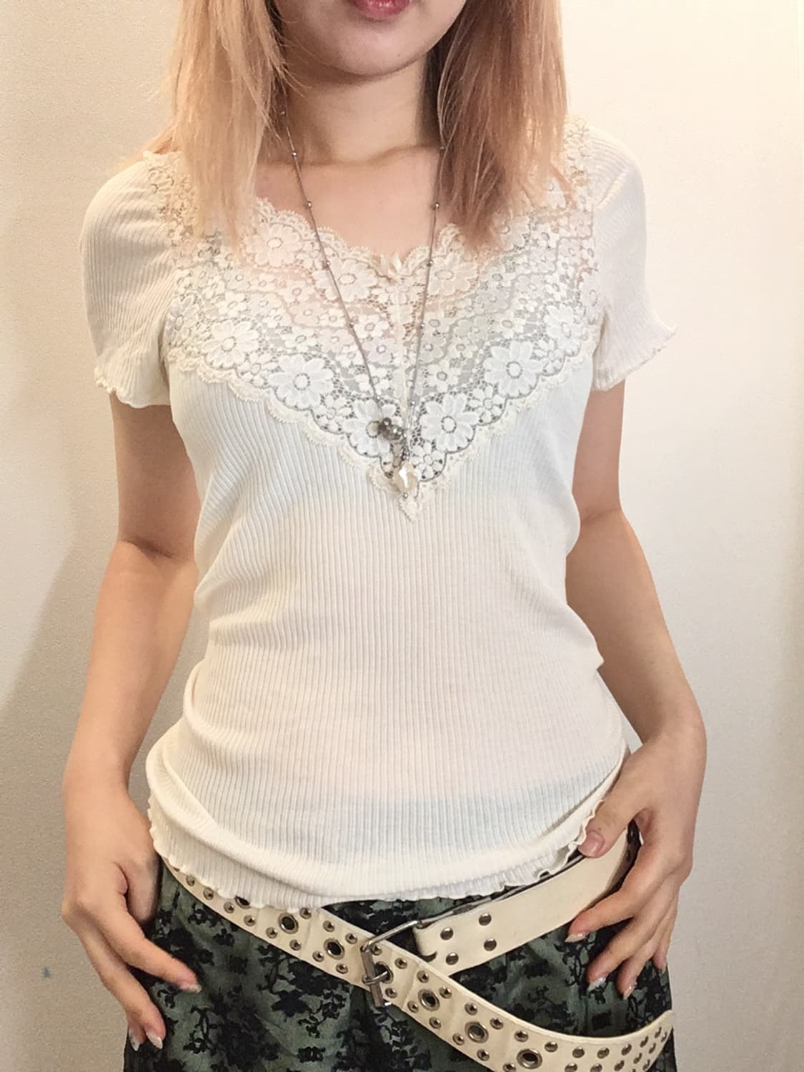jpn vintage 아이보리 레이스 반팔 상품이미지2