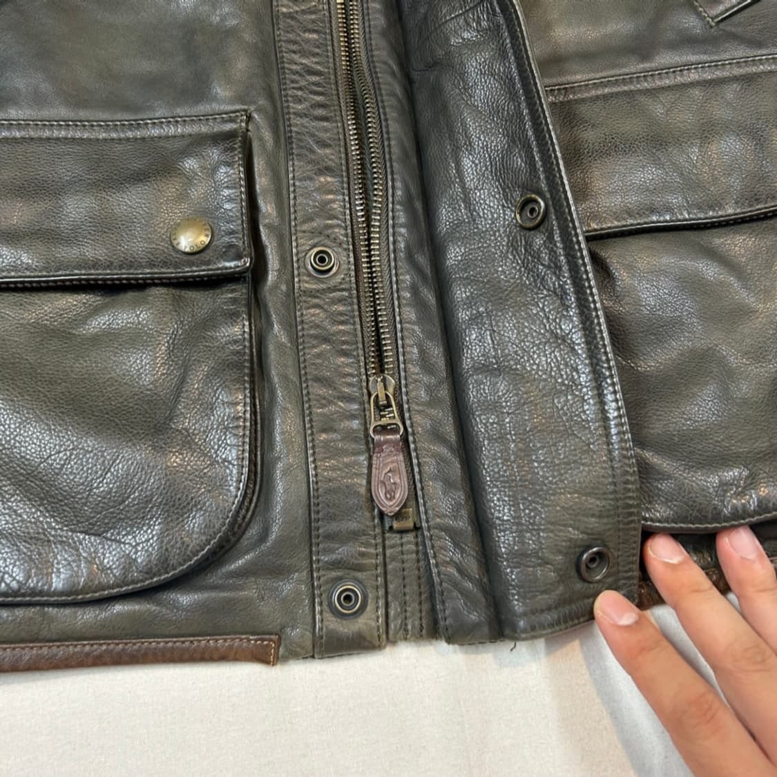 폴로 랄프로렌 블랙와치 올리브 소가죽레더 조끼 XS 상품이미지3