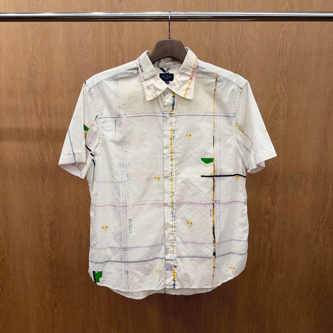 폴스미스 진스 반팔 코튼 셔츠 라인 그래픽 프린팅 디테일 화이트 상품이미지2