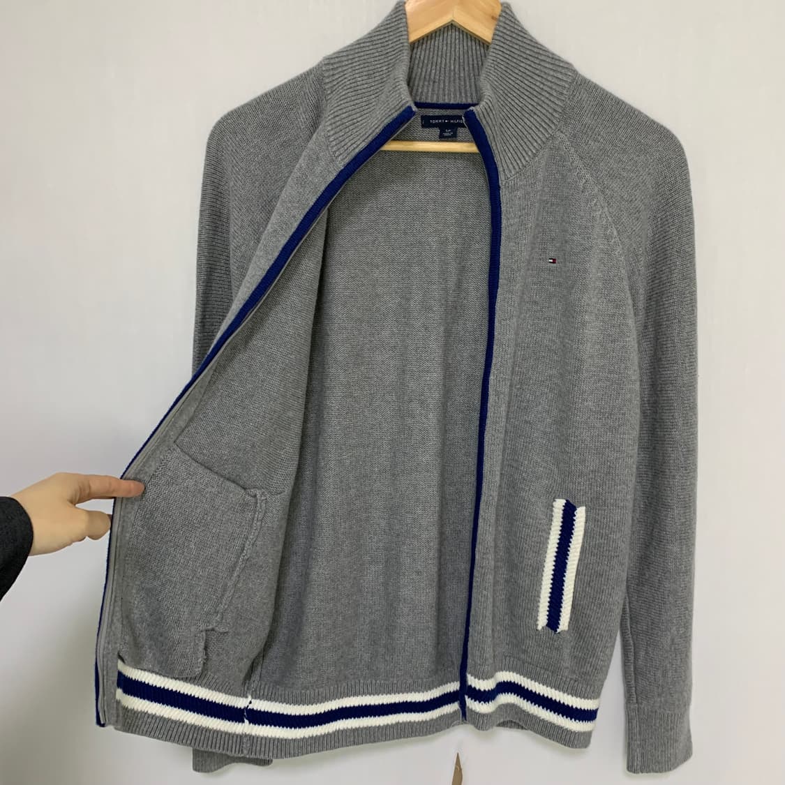 타미힐피거 반 하이넥 그레이 니트 집업 가디건 빈티지 남성 S 남녀공용 상품이미지4