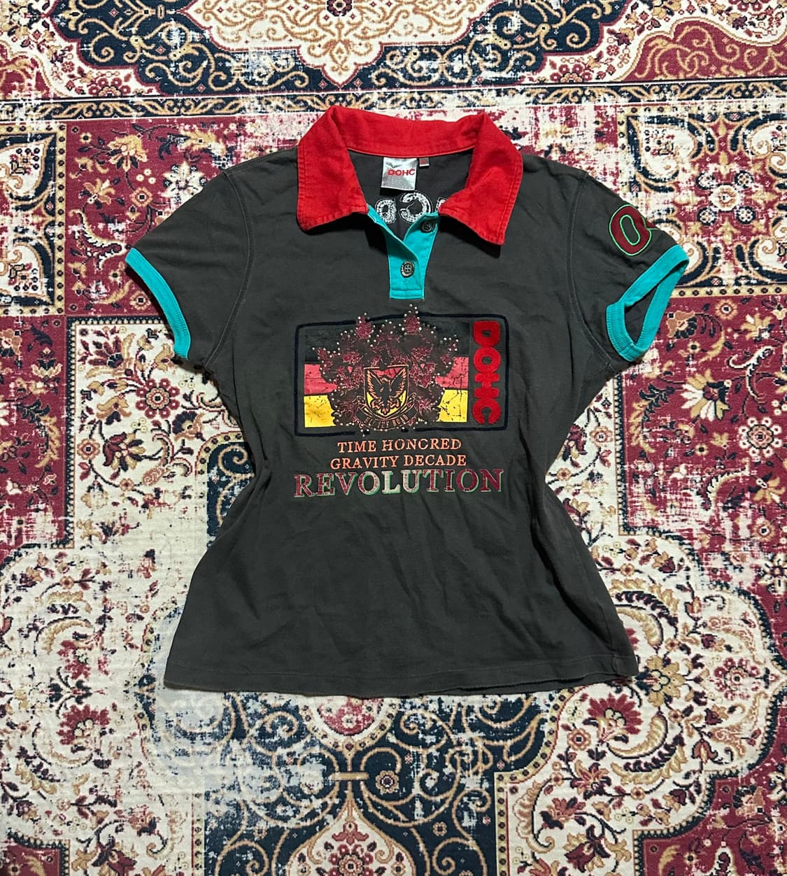 DOHC 갸루 와투케 펑크 배색 카라 탑 상품이미지1