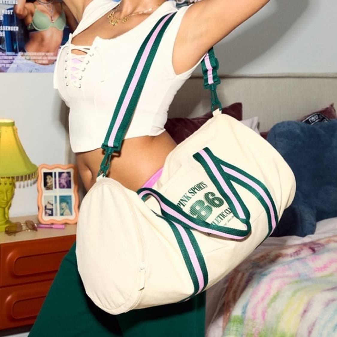 빅토리아 시크릿 핑크 짐백 테니스 더플백 럭비 스트라이프 상품이미지1