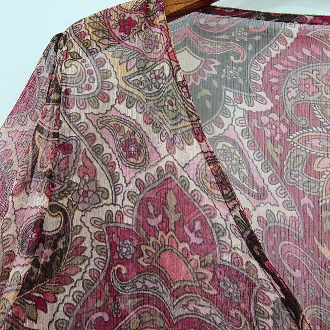 보헤미안 와인 페이즐리 쉬폰 리본 블라우스 일본빈티지 상품이미지5