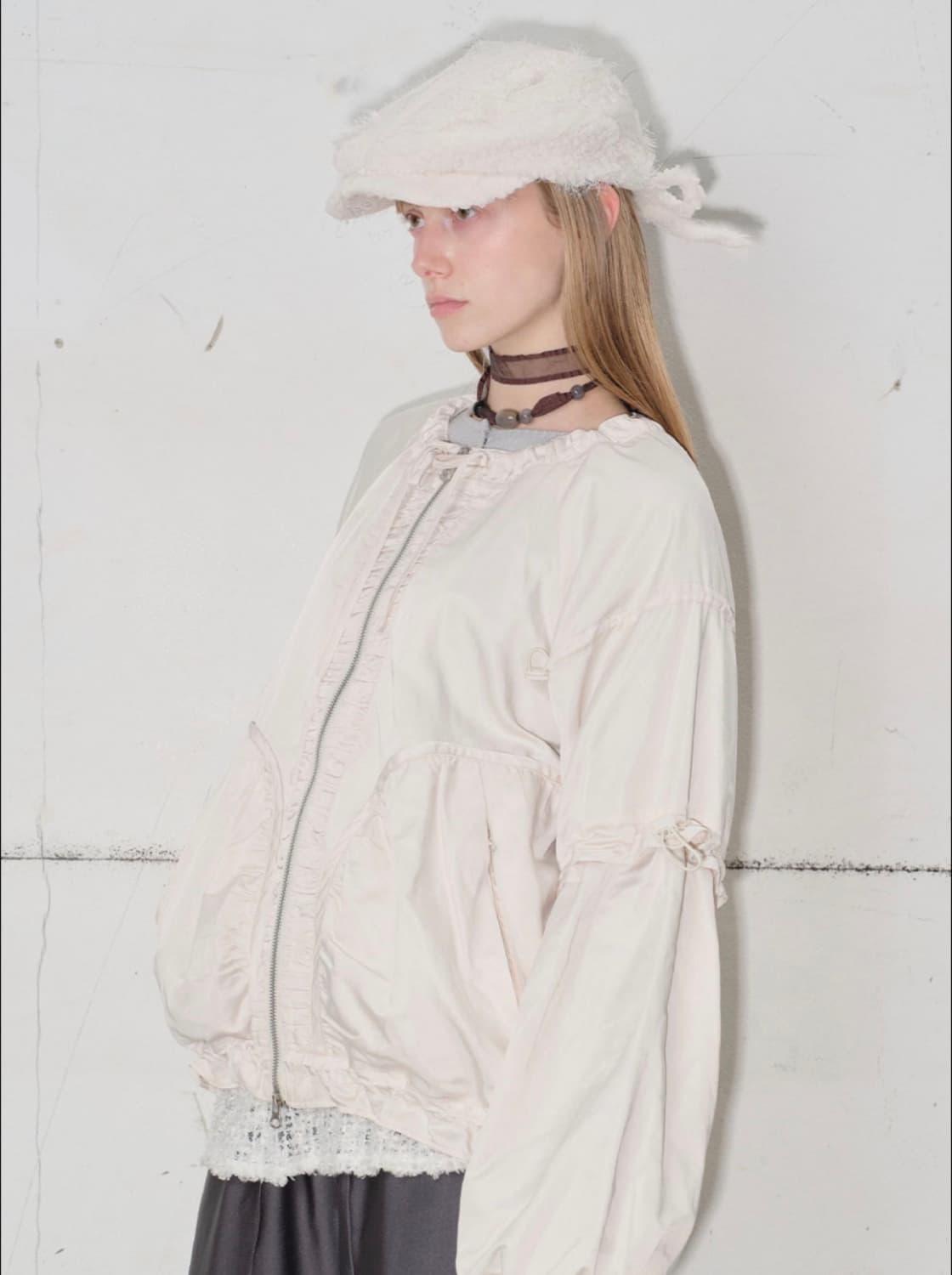 타입서비스 퍼리본 헌팅캡 아이보리화이트베레모자볼버킷햇비니스트랩레이스흰색샤 상품이미지5