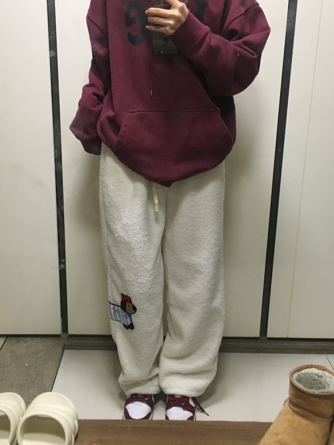 강아지자수 뽀글이 플리스 와이드 팬츠 상품이미지2