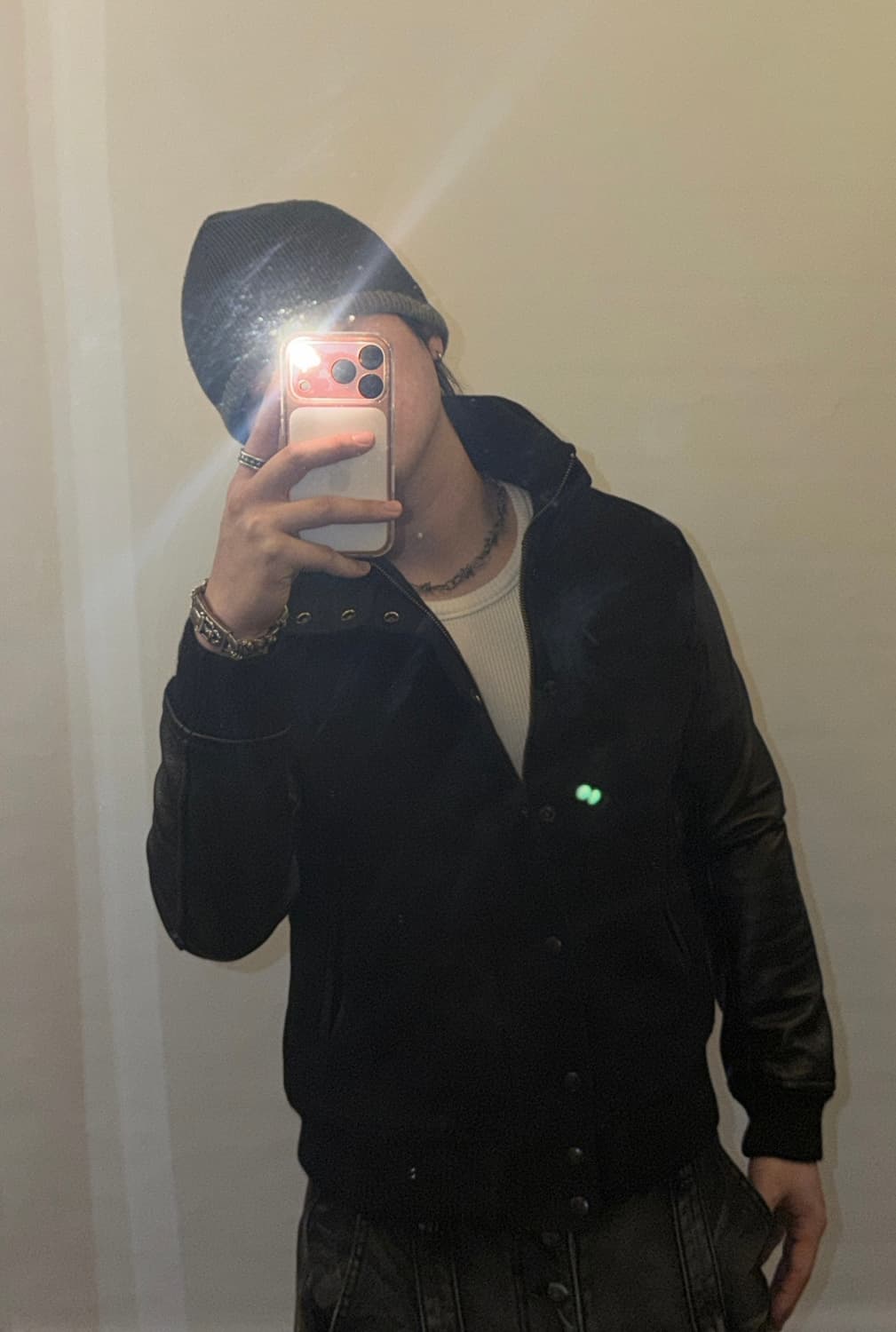 슬림핏 빈티지 스타디움 레더 자켓 상품이미지1