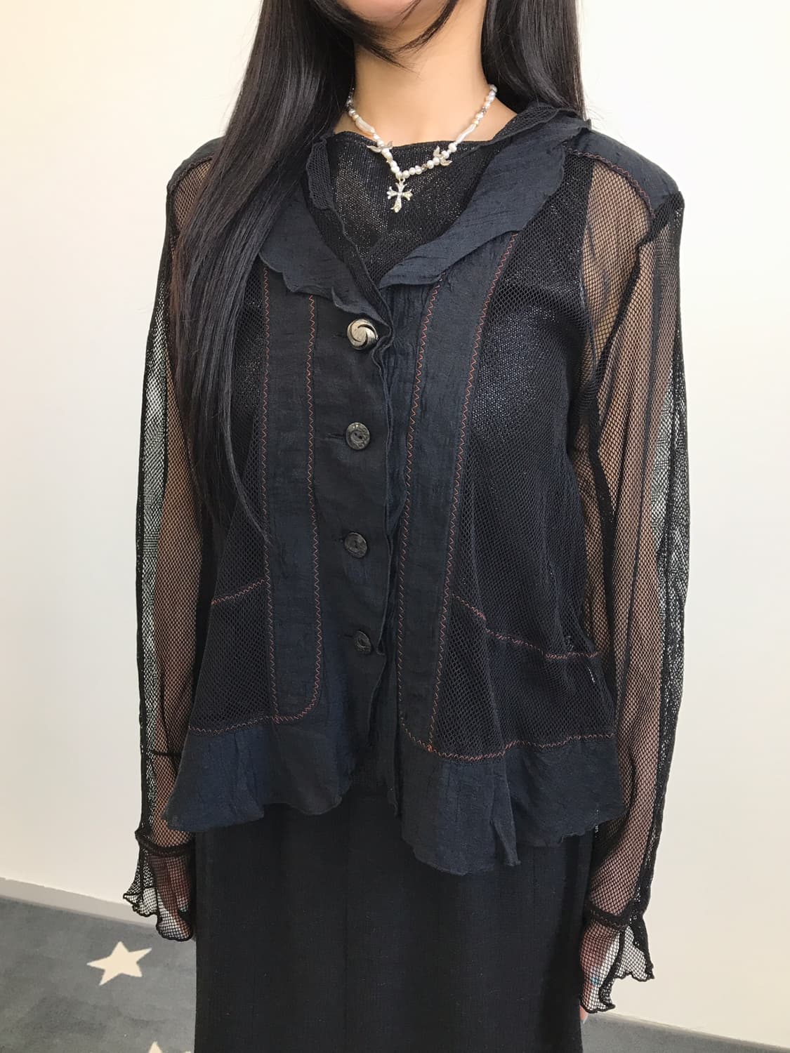  Vintage Black Sheer Crinkle Top 상품이미지1