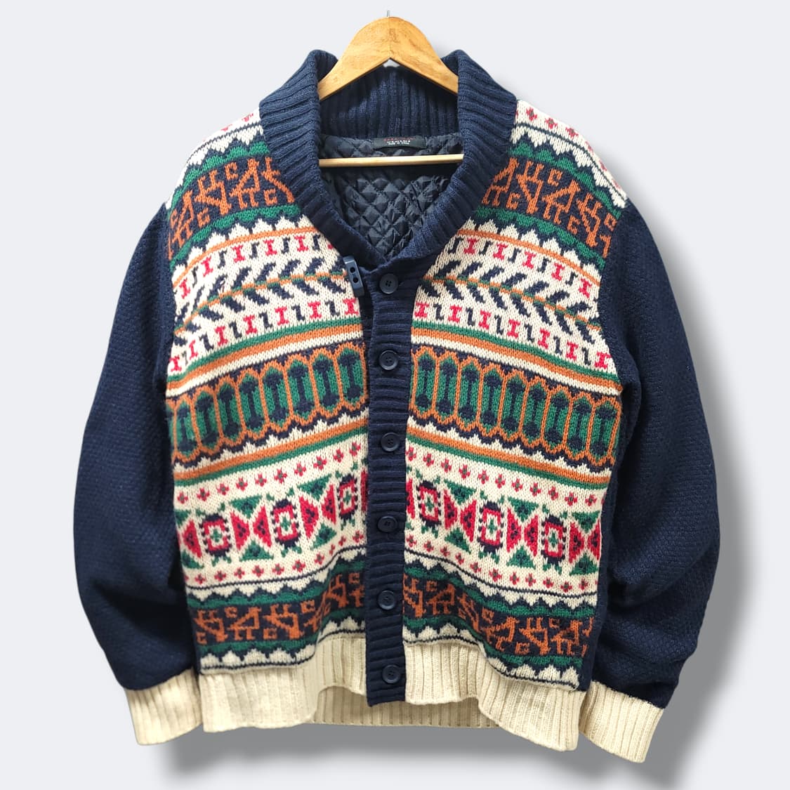 [XL] 자라 숄카라 코위찬패턴 누빔 니트 가디건 상품이미지1