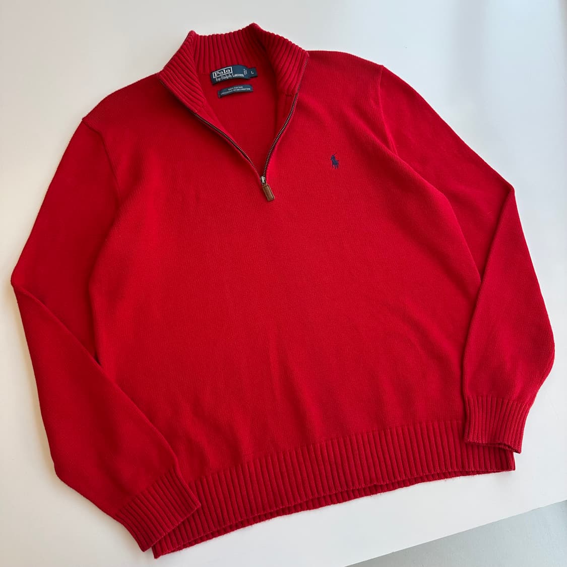 폴로 랄프로렌 딥레드 코튼 하프집업 니트 상품이미지1