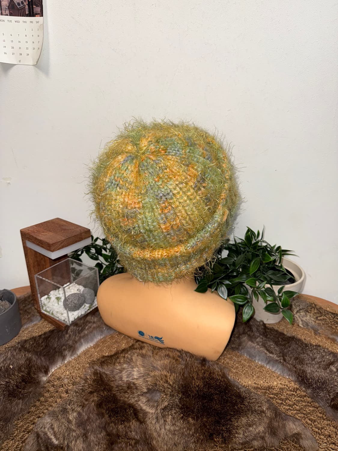 Yellow green grunge fur knit beanie 상품이미지2
