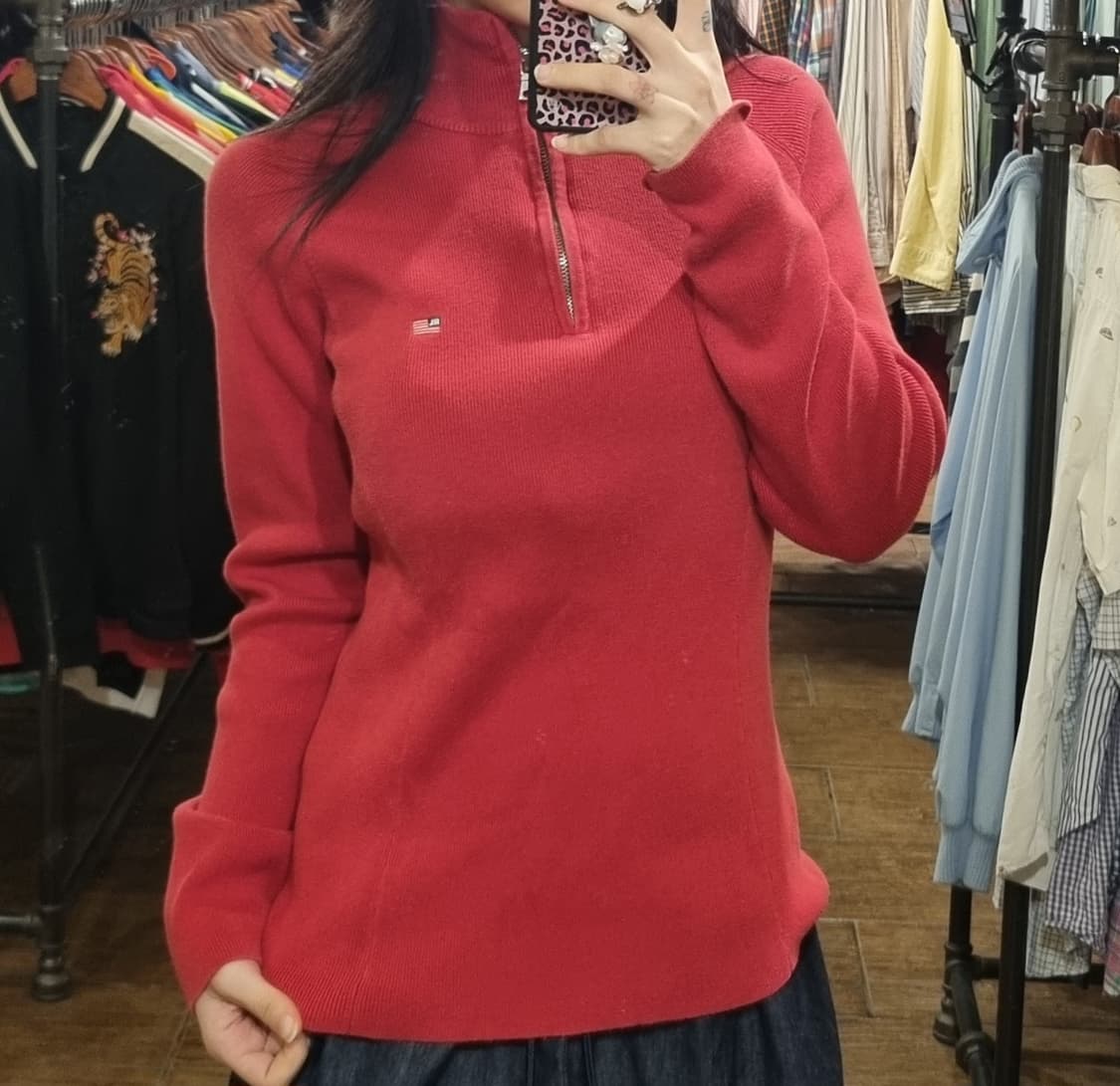 [Hi] 폴로 하프집업 니트 레드 상품이미지1
