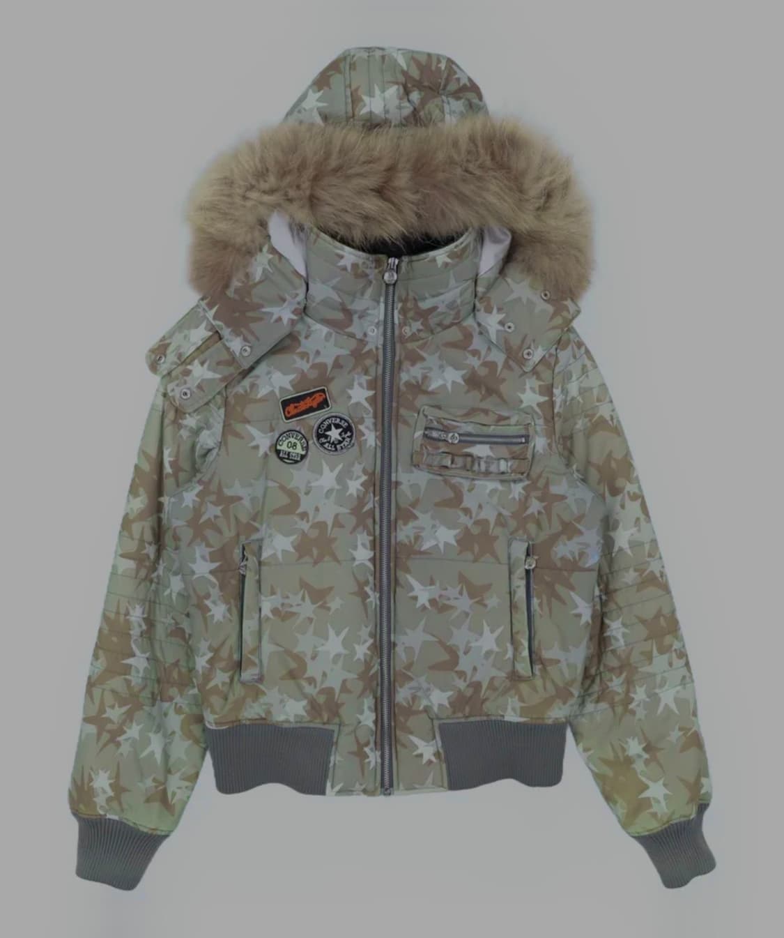 대장 빈티지 컨버스 y2k깔 스타 카모 퍼 후드 탈부착 크롭 패딩 XS 상품이미지1