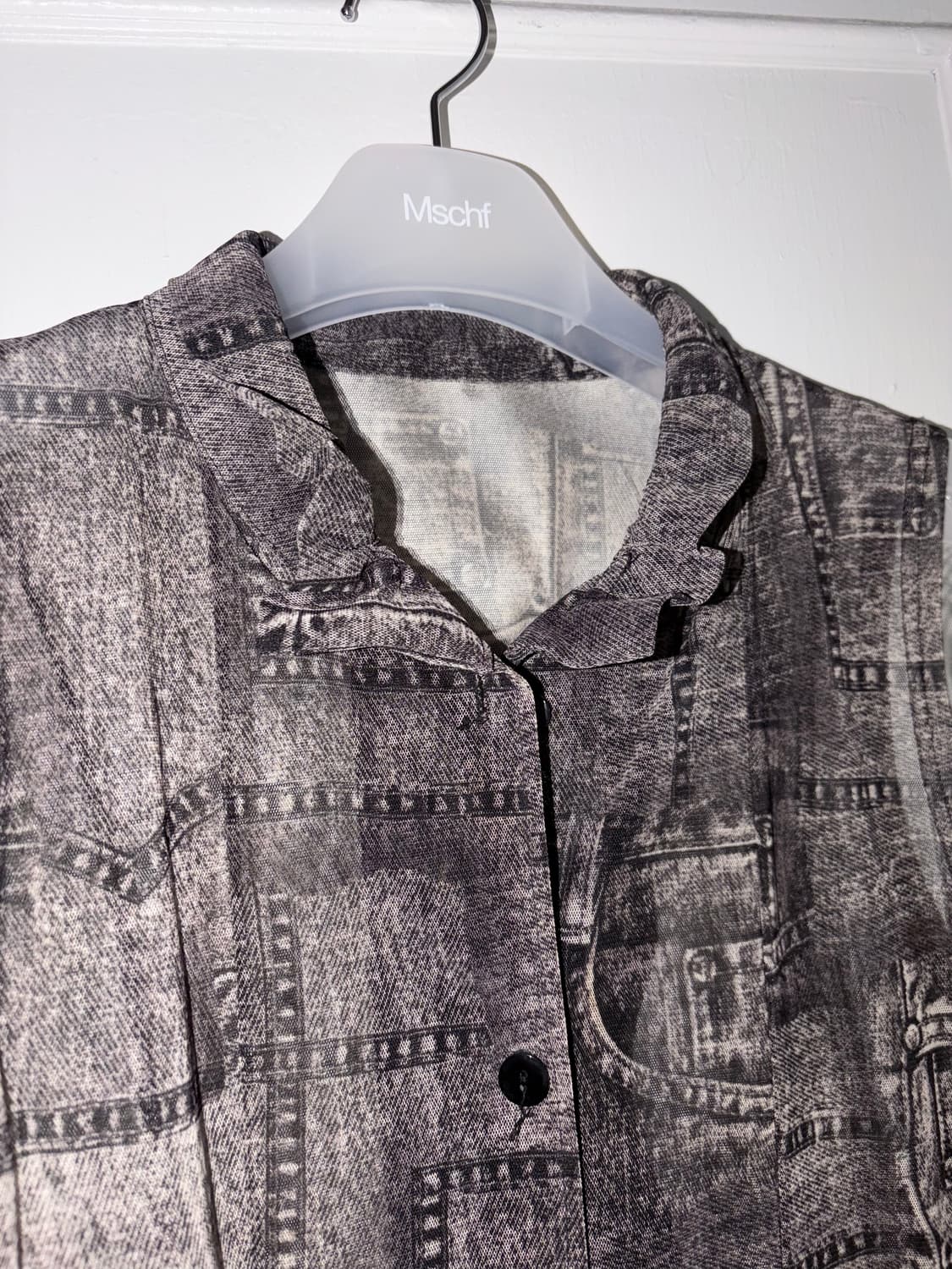 빈티지 데님 패턴 메쉬 민소매 블라우스 상품이미지2