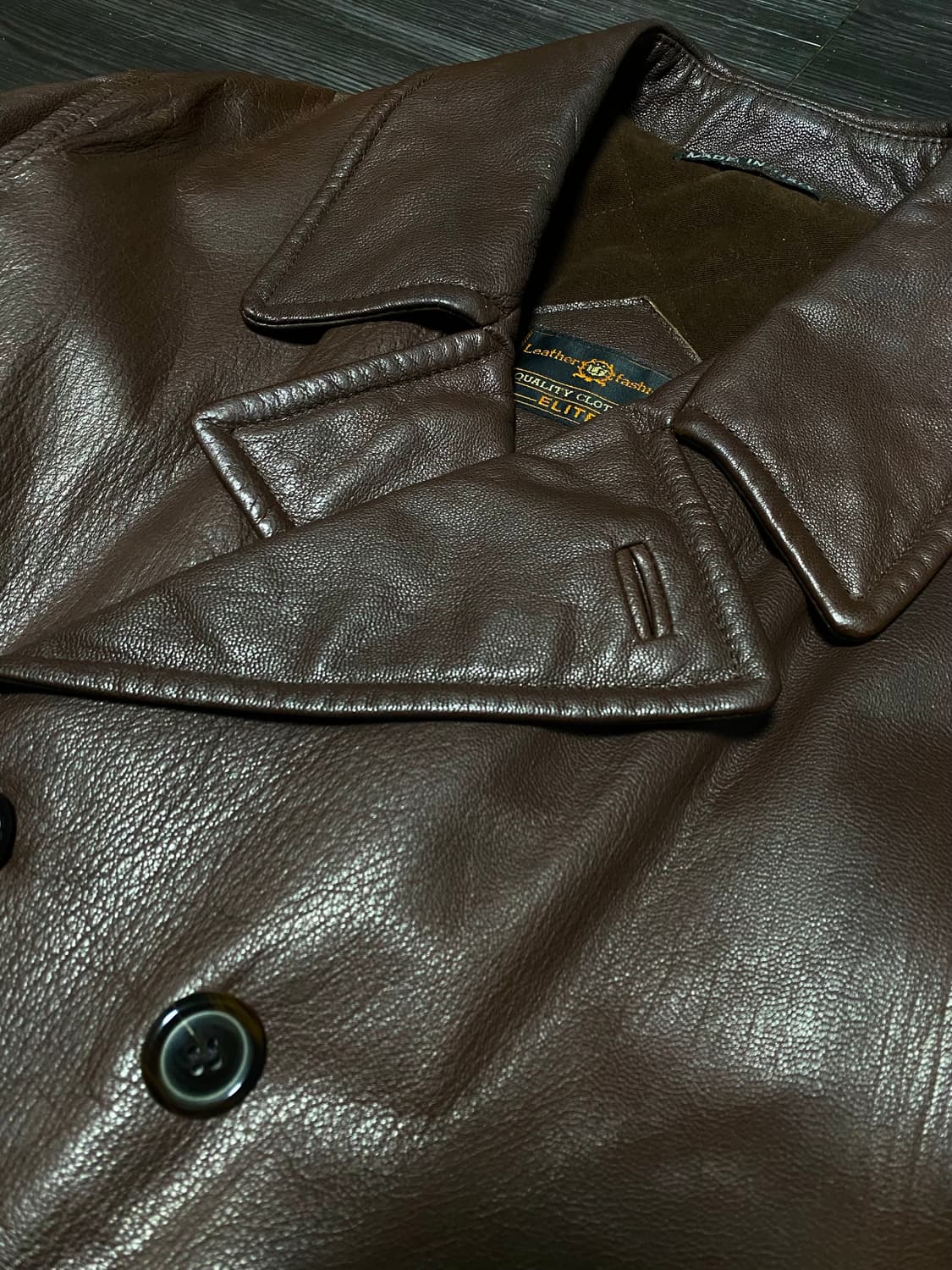 90s 이태리 가죽 레더 더블 코트 자켓 아메카지 M 95 상품이미지5