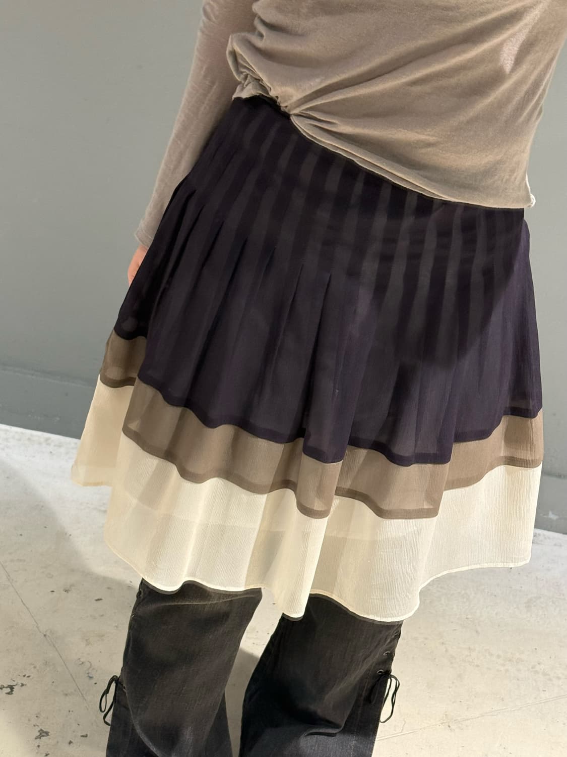 color mix pleats flare-fit skirt  상품이미지2