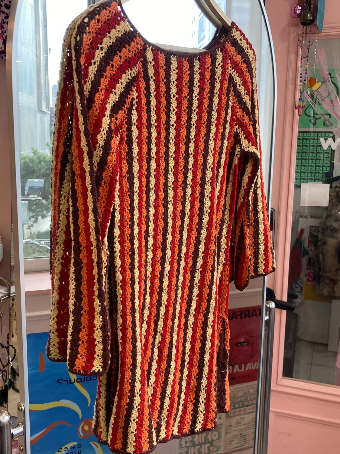 브라운 배색 스트라이프 뜨개 니트 상품이미지4